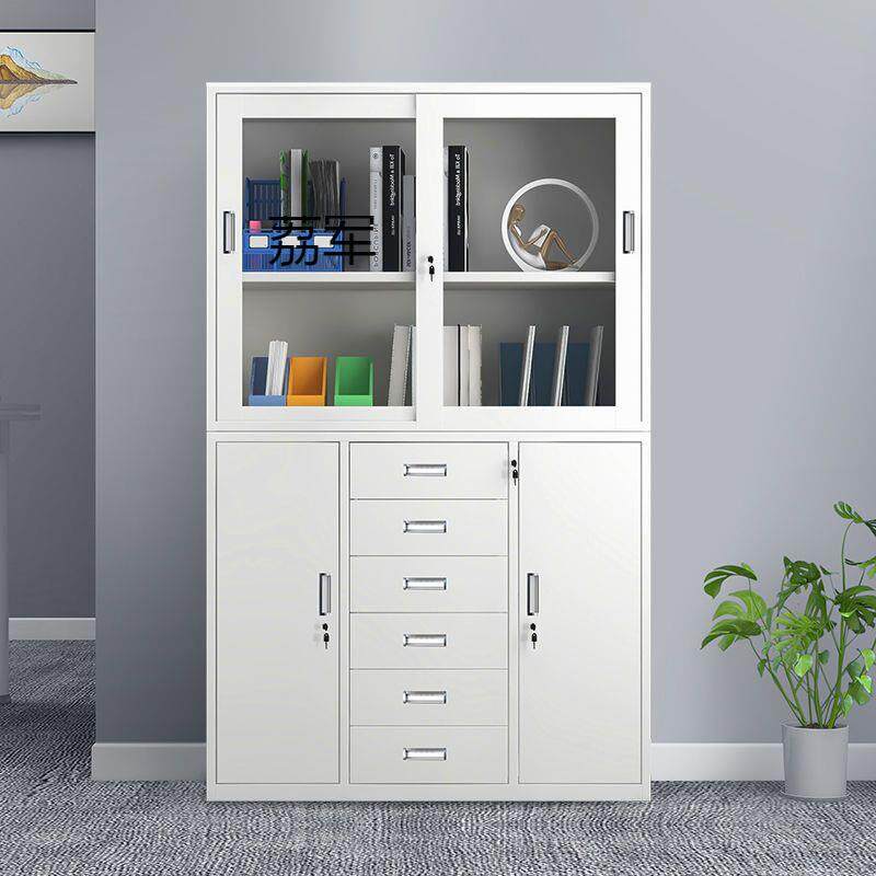 LJ加厚办公室文件柜铁皮柜1180宽中六斗抽屉钢制资料移门档案柜子