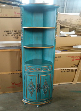 至高美墙角柜90度直角三角形复古做旧金色蓝色高酒柜转角柜子批发