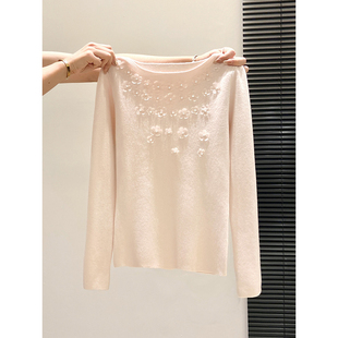 温柔气质立体钉珠花朵针织毛衣女2025冬季新款修身显瘦打底衫上衣