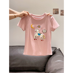 小马刺激圆领短袖t恤衫女2026夏季新款韩系可爱减龄百搭外穿上衣