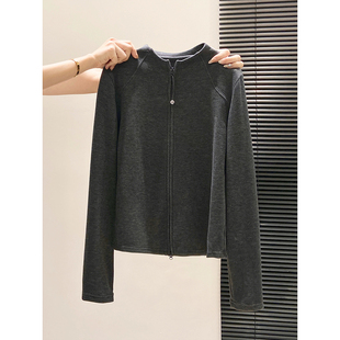 设计感半高领双拉链长袖t恤女秋冬季新款德绒修身打底衫上衣外套