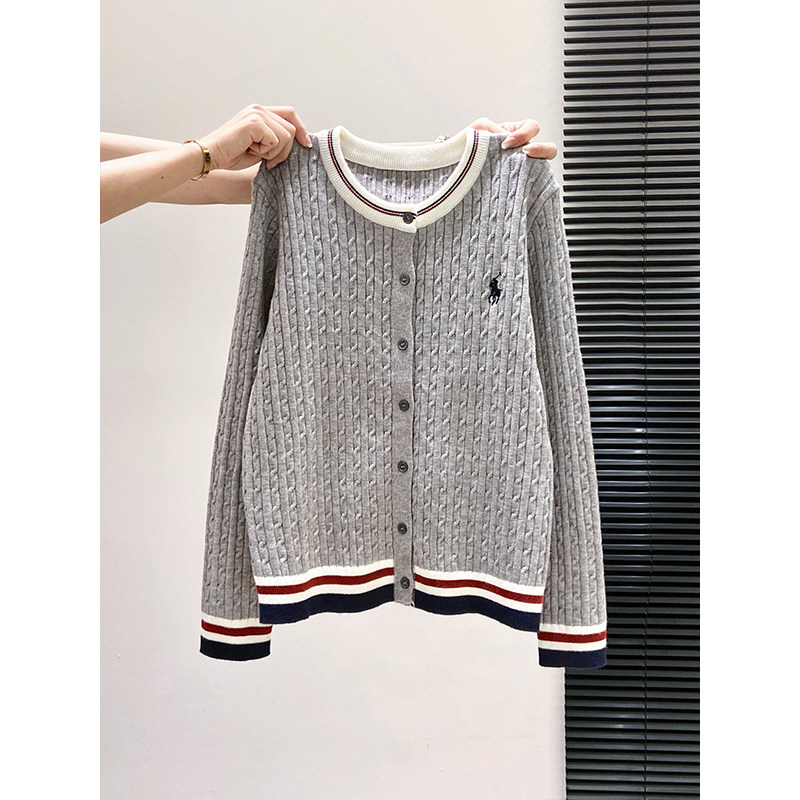 韩系撞色圆领麻花刺绣针织开衫女2026早春新款宽松显瘦毛衣上衣