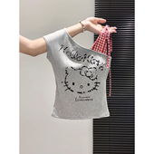 格子拼接无袖 显瘦绝美小上衣 修身 露肩斜领背心t恤女2025夏季 新款