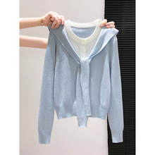 韩系撞色披肩假两件针织衫女2025秋冬新款宽松显瘦休闲长袖小上衣