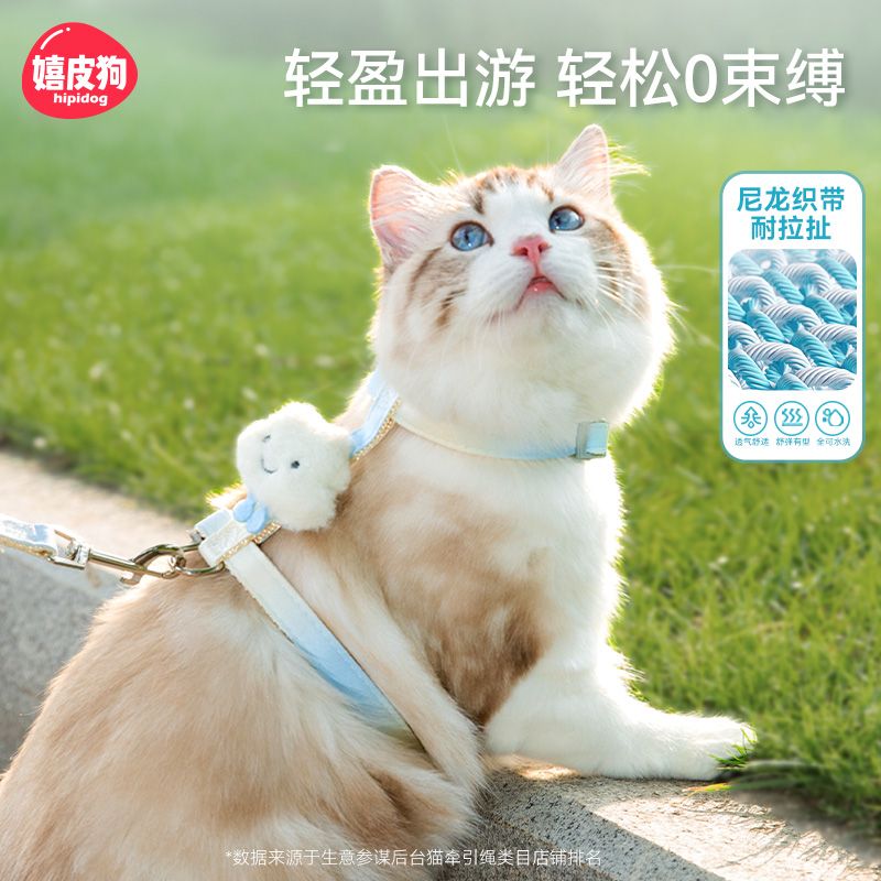 猫咪牵引绳防挣脱外出专用遛猫绳猫链子狗狗胸背带网红绳子可调节