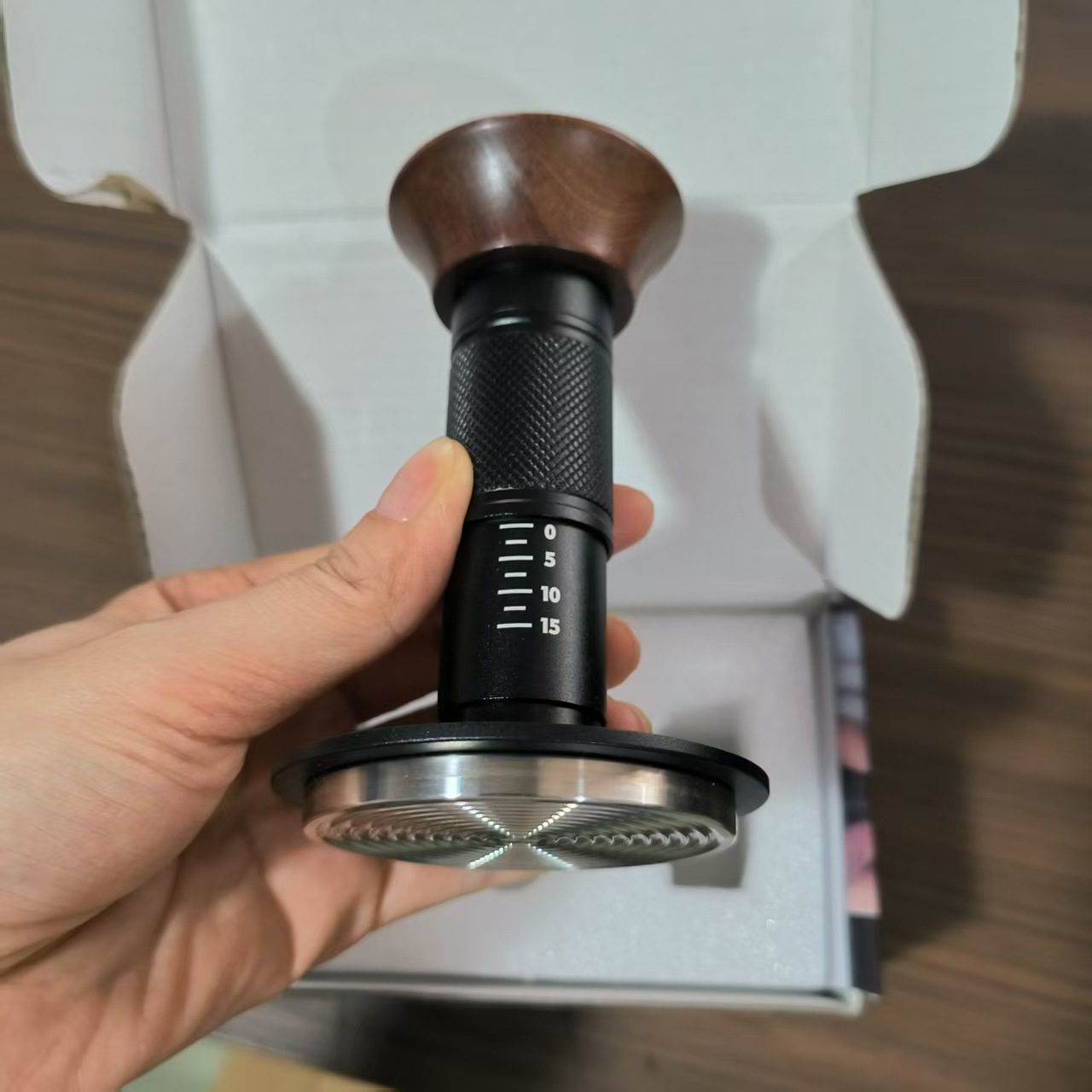 新款咖啡可调节压粉器 胡桃木咖啡机冲击粉锤 恒定压力弹力压粉锤