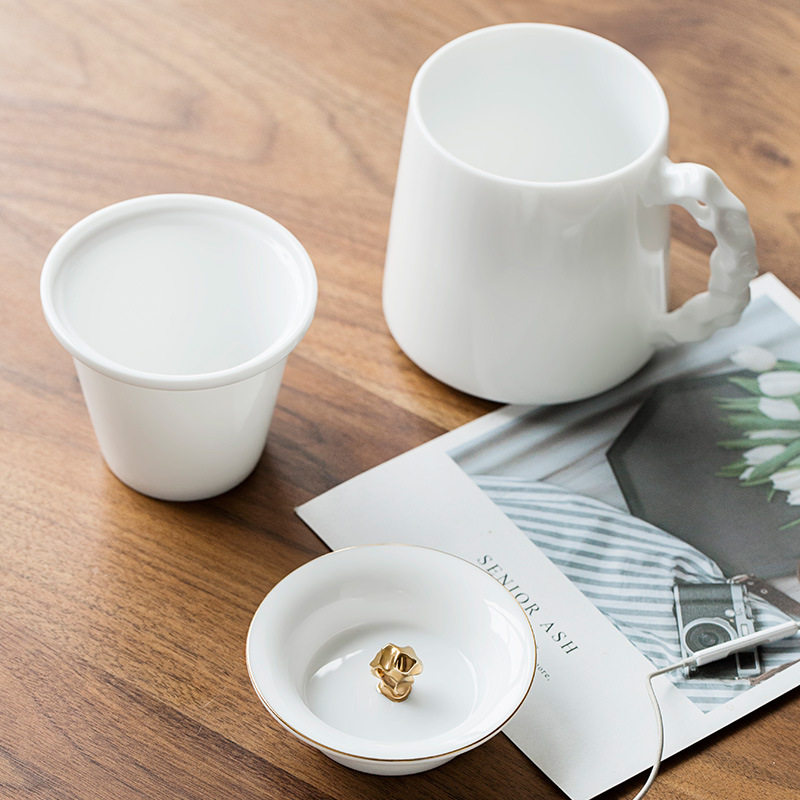 中式泡茶杯自带过滤茶水分离陶瓷分离杯办公室家用会议个人办公杯