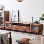 北美黑胡桃木电视柜茶几组合北欧全实木客厅边柜樱桃木高矮柜组合