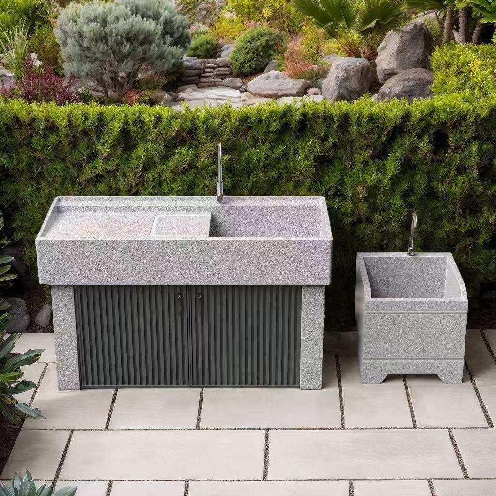 新款天然花岗岩户外大理石洗手池铝合金门台盆一体适用庭院洗衣池