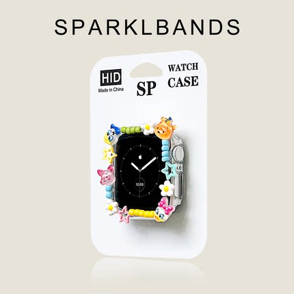 适用于iwatch9代苹果女s8手表7可爱动物41MM硬壳45MM苹果watch保护壳s6手表s5防摔4米珠44边框保护壳41MM春夏