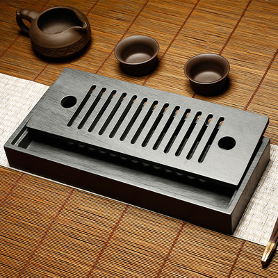 万石君/歙砚水波纹茶i托砚原石砚台多功能储水式茶盘长方形迷你茶