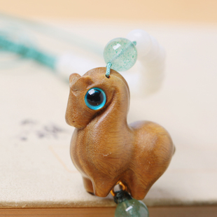 马上有钱车挂件精致可u爱复古绿檀木小马车后视镜吊坠挂饰