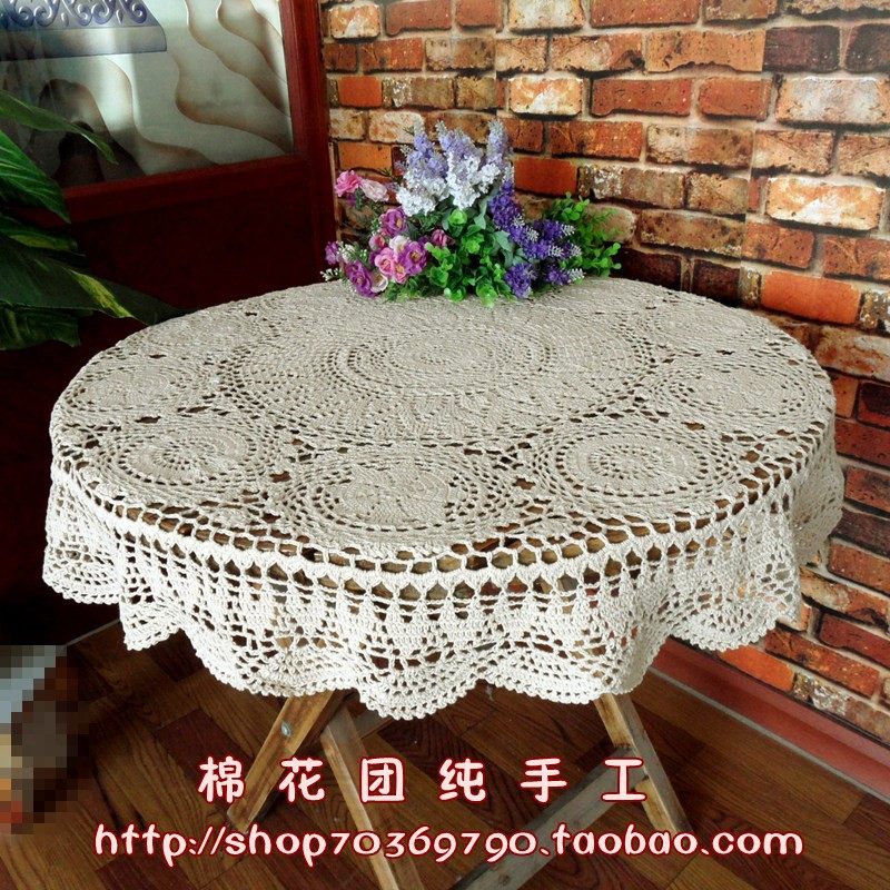 纯手工钩针勾花朵镂空编织圆形盖巾美式怀旧田园装饰复.古大餐桌,居家布艺,桌布,淘宝优惠券,粉丝福利购,淘宝优惠卷