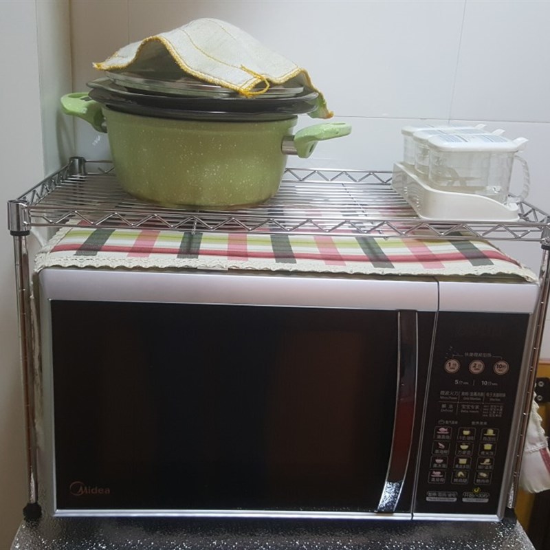 厨房微波炉置物架一层不锈钢色烤箱架锅架可调O40高隔层橱柜分层