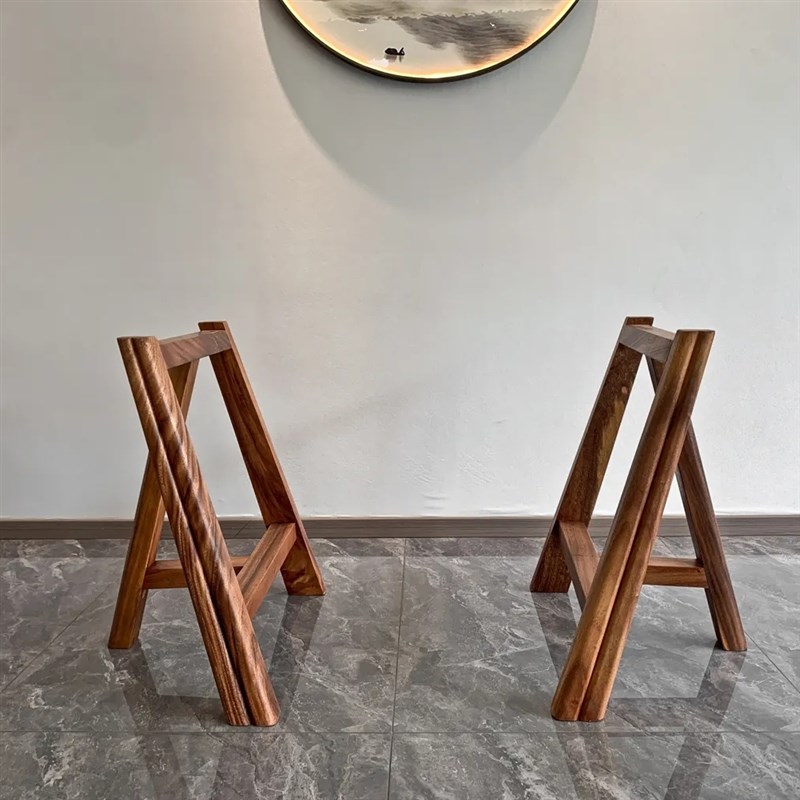 胡桃木桌a腿实木A字斜三角支架大板茶桌茶台腿原木桌腿餐桌支撑架