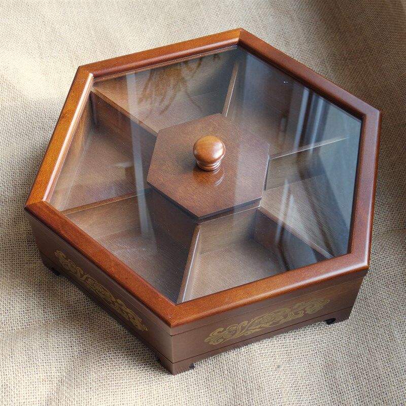 实木质中式c喜糖果盒坚干果瓜子盘家用客厅创意分格带盖新年零食