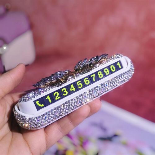 汽车临时停车号码牌水钻可爱车内饰品数字摆件车载V挪车电话牌女