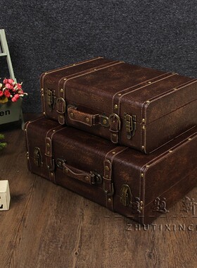 婚纱影楼摄影道具外景拍照橱窗摆A件复古手提箱子老式木箱仿古皮