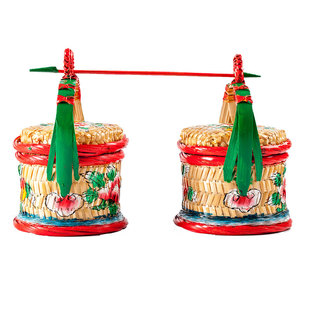 手绘春盛竹篮手工竹编篮子收x纳篮储物篮花篮炭篮潮州传统竹艺摆