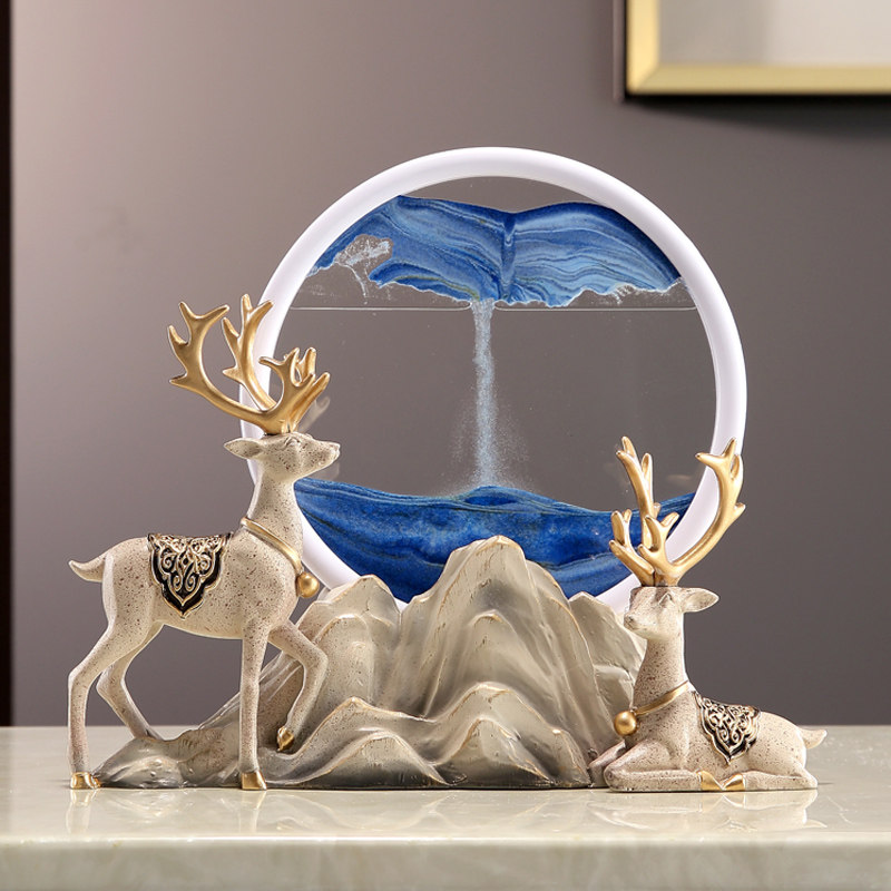 沙漏创意摆件流沙画鹿假山t客厅入户玄关酒柜轻奢装饰品乔迁家居,家居饰品,桌面摆件,淘宝优惠券,粉丝福利购,淘宝优惠卷