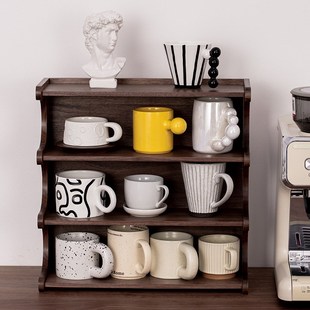 桌面杯子收纳置物架实木多层水杯咖啡杯架水吧O茶杯马克杯展示柜