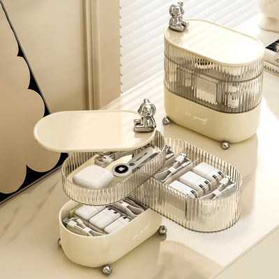 数据线收纳盒桌面充电线手机充电器理线盒大容量S家用旋转整理神