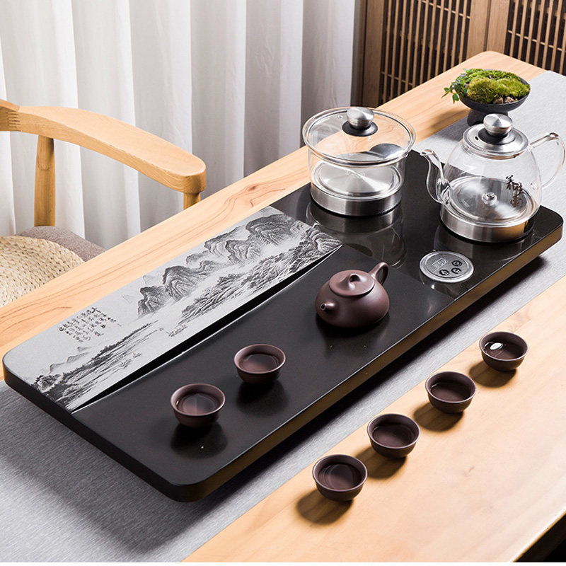 乌金石茶盘茶具套装全自动电磁炉一体式J底部上水带烧水壶家用茶