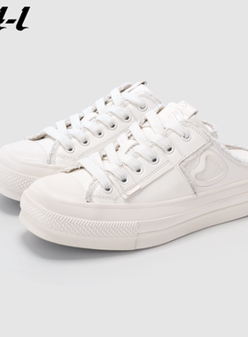 ABT-L包头半拖板鞋2026新款春季一脚蹬外穿懒人厚底帆布鞋小白鞋