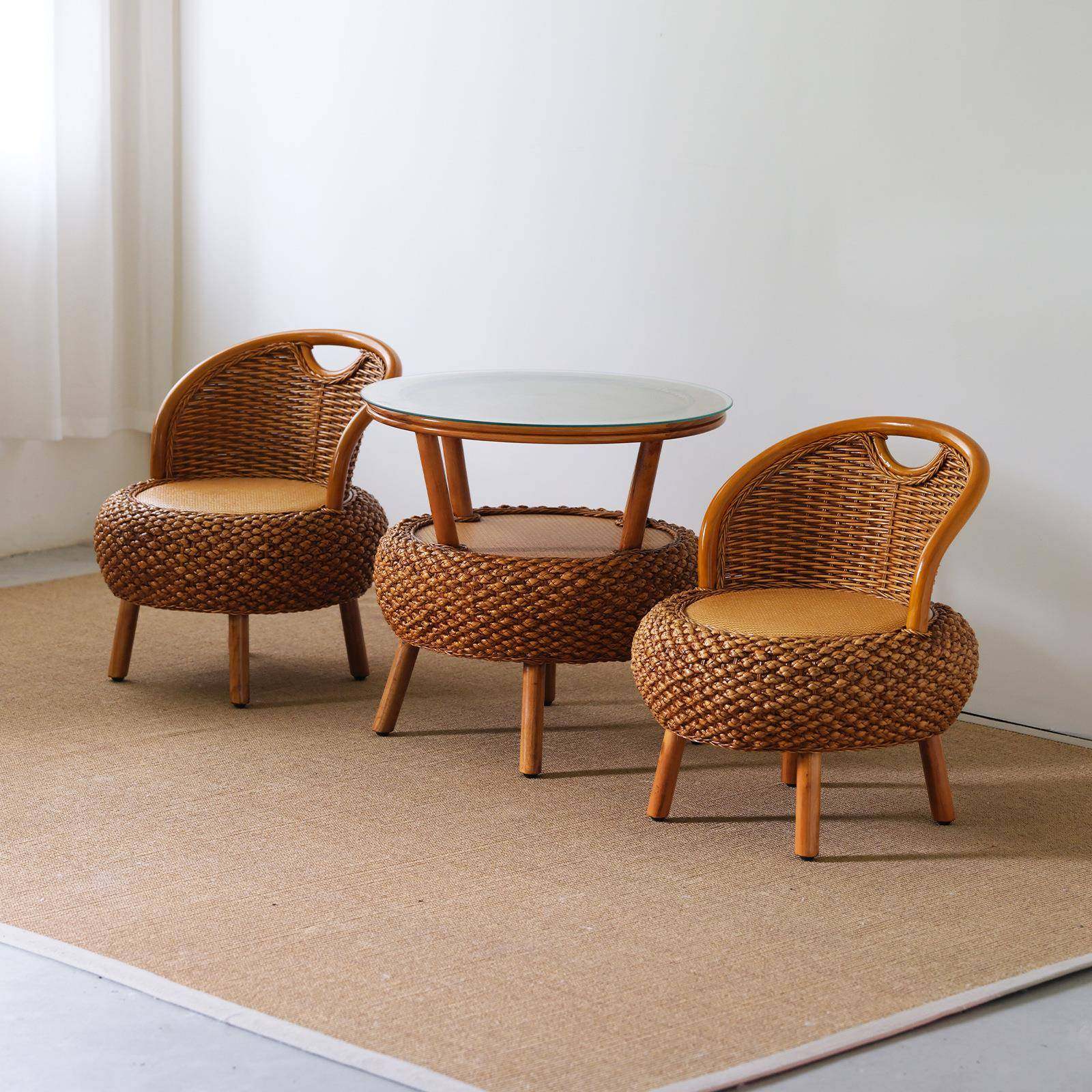 阳台小矮藤椅三件套简约藤条编织靠背椅茶几圆形藤编老人休闲座椅,3C数码配件,其它配件,淘宝优惠券,粉丝福利购,淘宝优惠卷