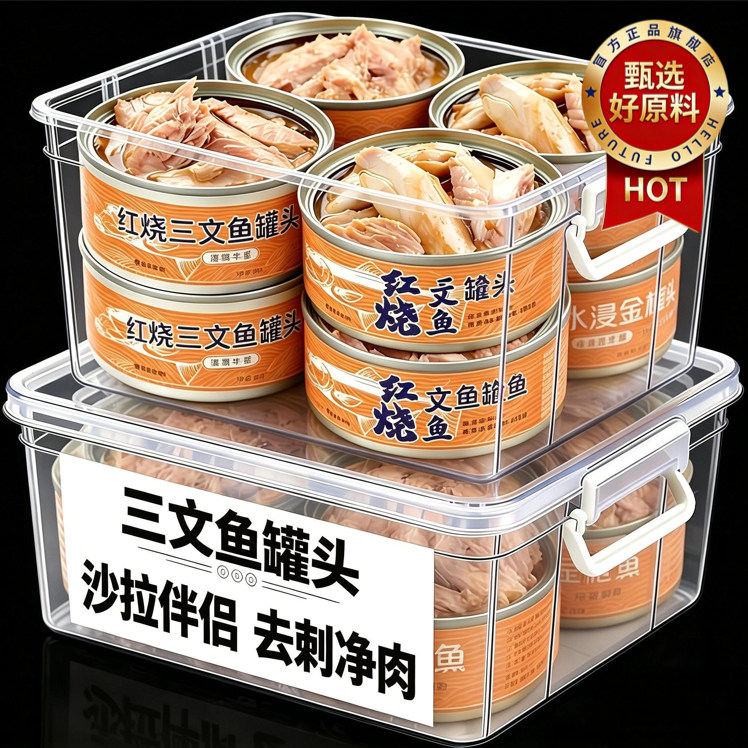 三文鱼罐头人吃即食三文鱼块罐装无刺三文鱼鱼罐头100g鲑鱼肉罐头