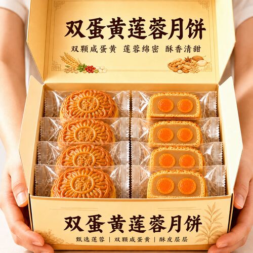 老字号！广式双蛋黄莲蓉月饼官方旗舰店老式手工中秋蛋黄月饼糕点