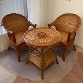 藤木年华藤椅实木天然真藤靠背椅休闲家用靠椅老人椅老式 藤椅圈椅