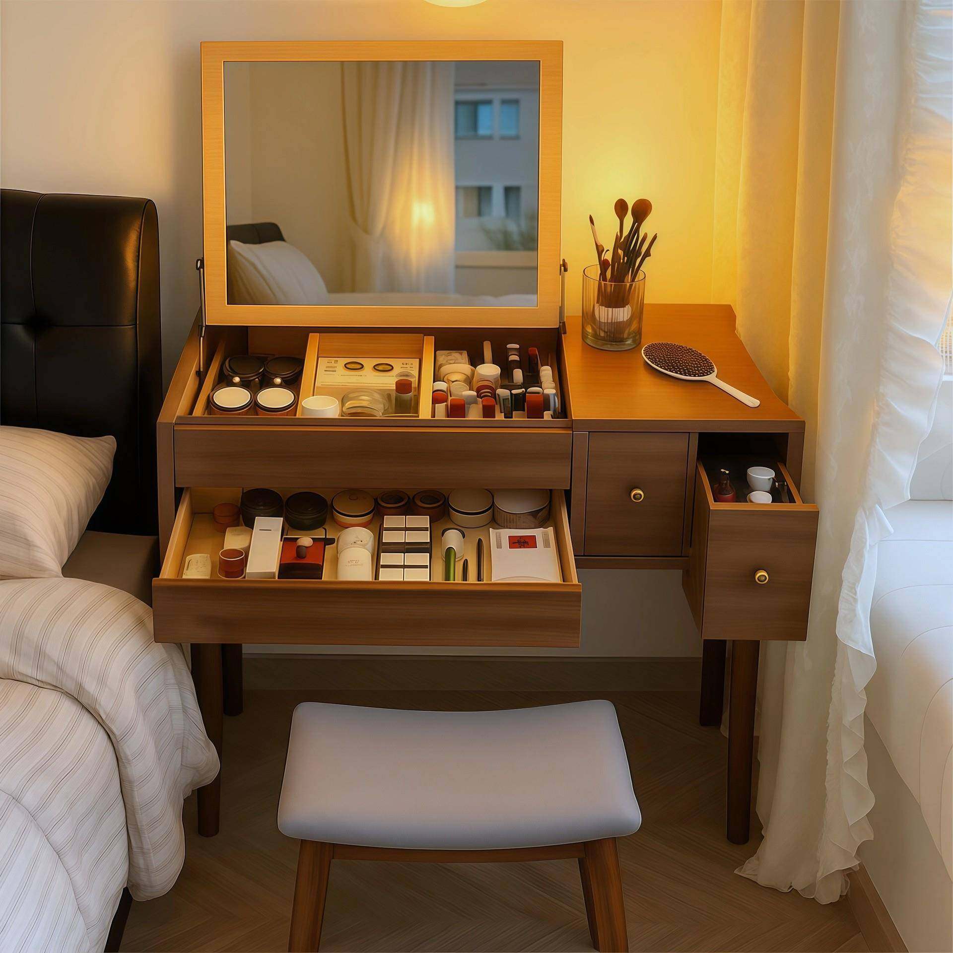实木梳妆台现代卧室简约小户型化妆收纳一体柜新款翻盖书桌化妆桌,住宅家具,梳妆台/桌,淘宝优惠券,粉丝福利购,淘宝优惠卷