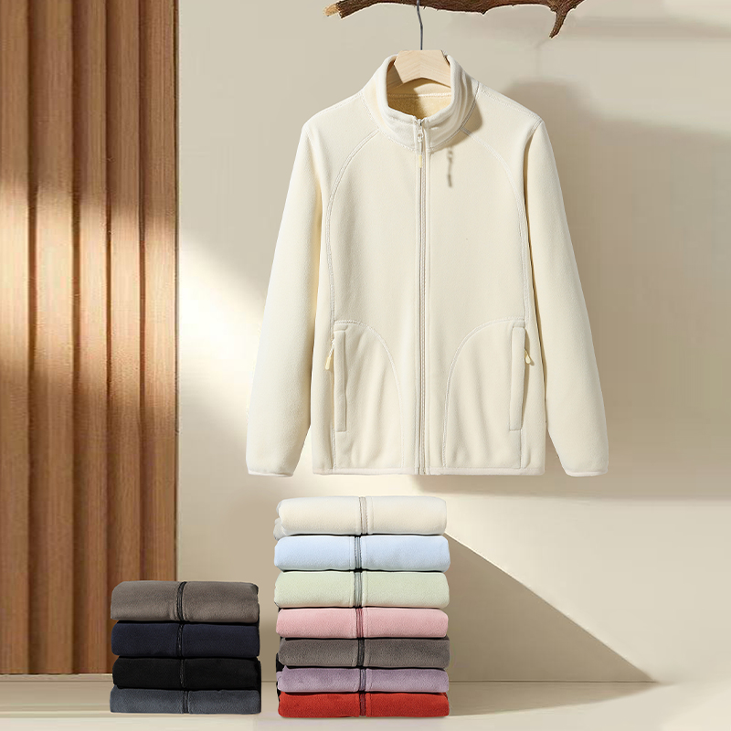 秋冬摇粒绒外套男女立领拉链开衫