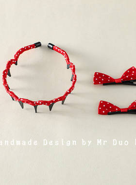 早秋甜美红色波点蝴蝶结儿童发箍带齿防滑不勒头头箍发夹发卡边夹