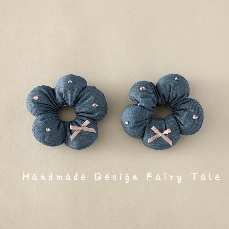 朵拉童话牛仔烫钻蝴蝶结儿童花朵填充棉发圈丸子头发绳头绳女童