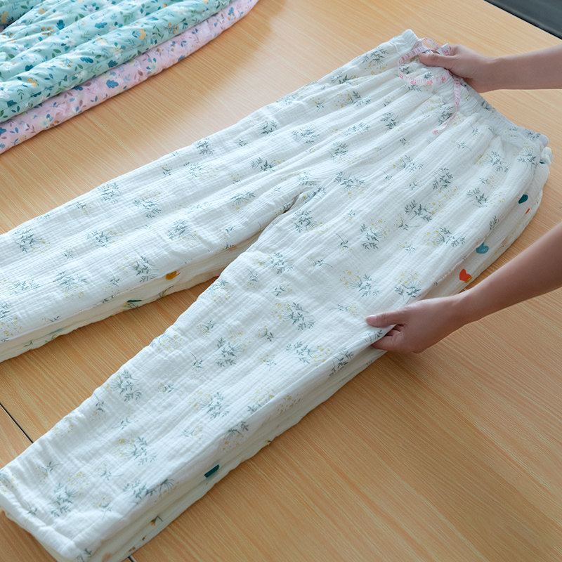 女士纯棉花家居裤 居家大码宽松夹棉睡裤 可外穿防寒保暖裤秋冬季