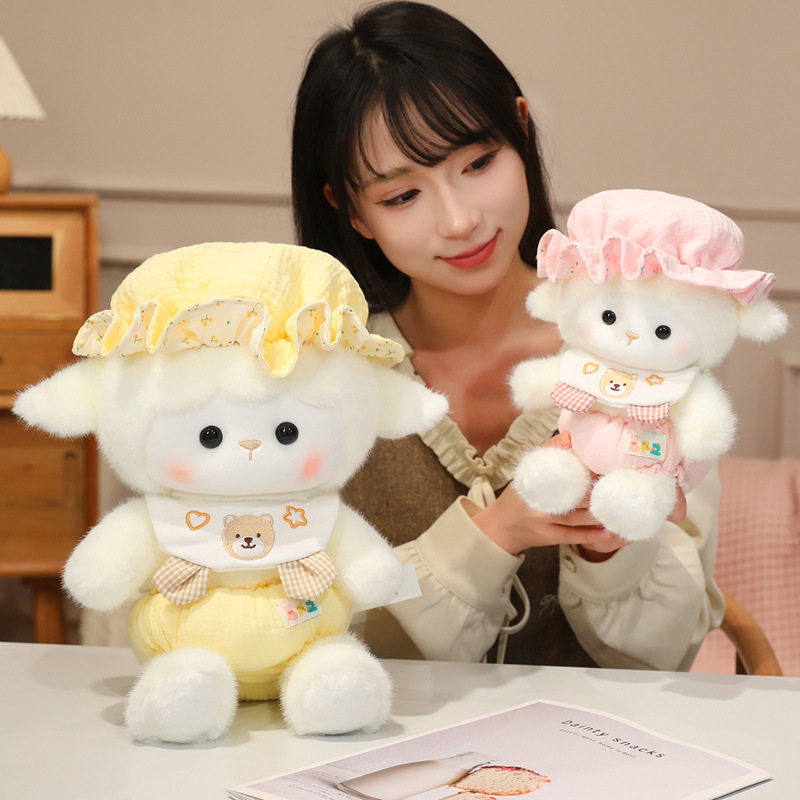 可爱睡帽小羊毛绒玩具公仔布艺玩偶PP棉填充安抚娃娃送女生礼物