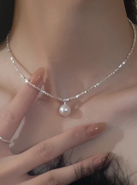 日韩玻璃珠碎银几两项链高级感配饰简约复古毛衣链春夏颈链