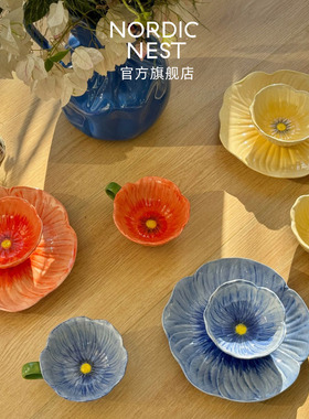 Byon Poppy花朵系列北欧风餐具盘子马克杯釉下彩家用轻奢高级感
