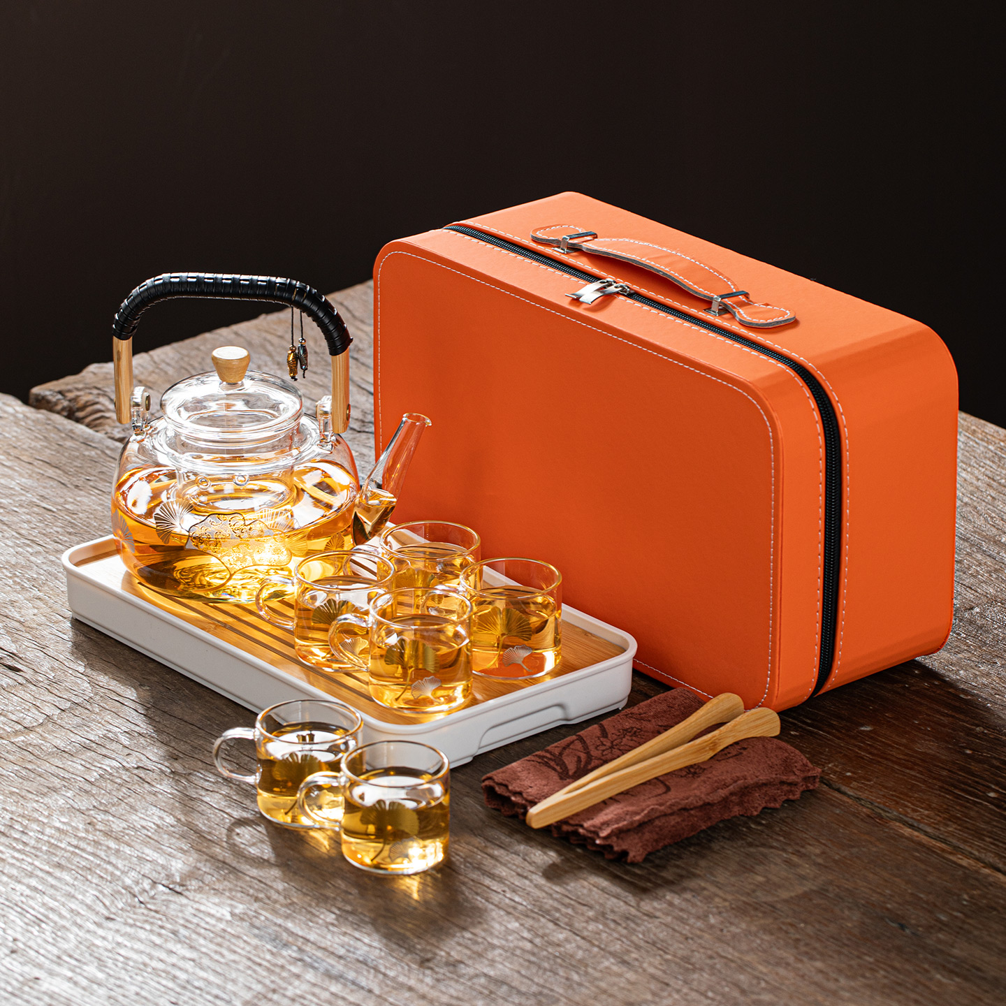 户外茶具出行便携包明火烧水壶套装玻璃旅行提梁壶套装卡式炉煮茶