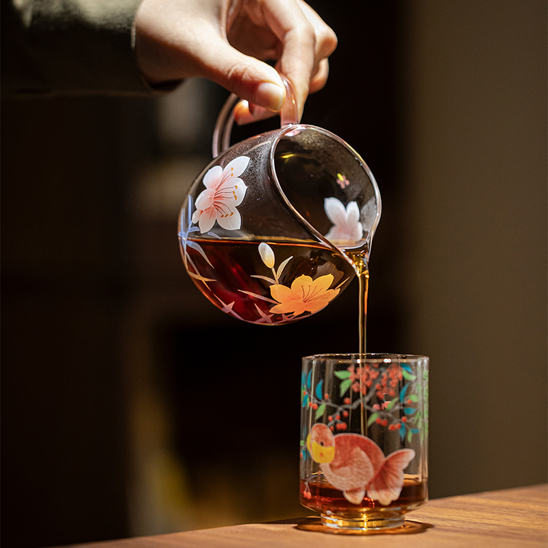 高硼硅耐热玻璃茶海百合花公道杯225ml精致分茶器电陶炉明火可用