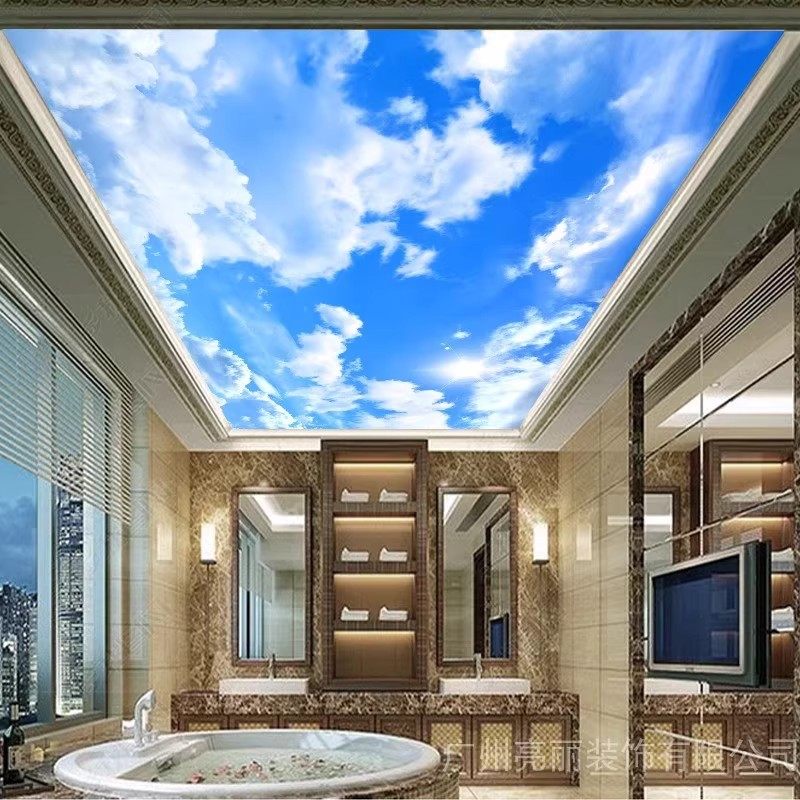蓝天白云墙纸客厅天花板吊顶壁纸餐厅酒店ktv天空背景3D墙布壁画
