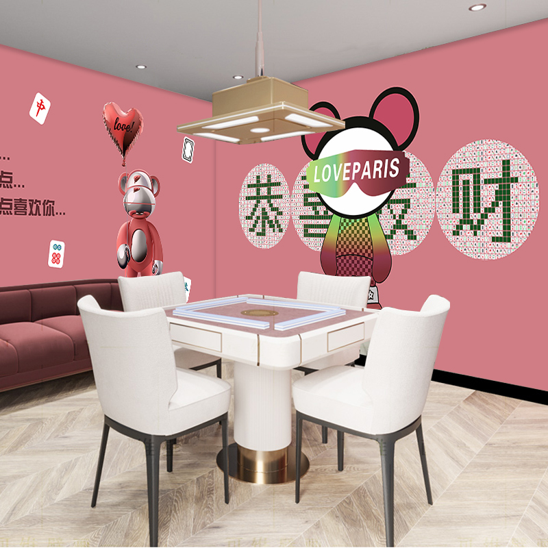 网红自助棋牌室墙纸麻将馆包邮