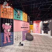 网红彩色集装 箱墙纸手绘kaws潮牌背景街舞室健身房墙布奶茶店打卡