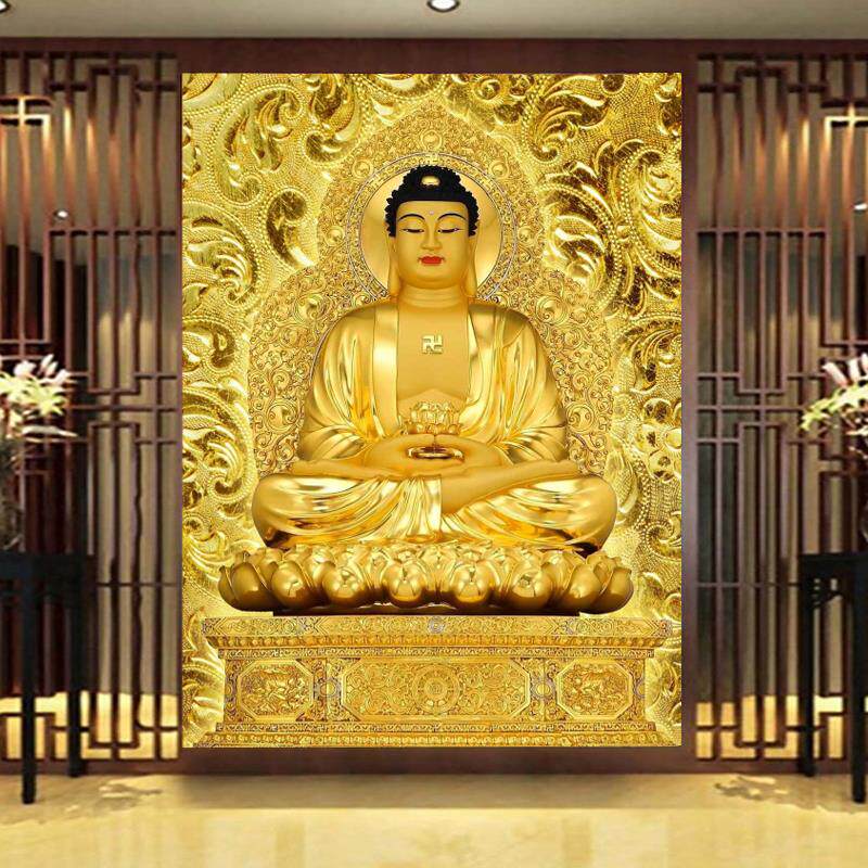 如来佛壁纸佛像寺庙金色佛堂壁画玄关佛字金色南无阿弥陀佛壁画