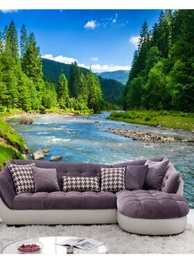 中式3d定制壁画自然风景森林高山流水电视背景墙客厅沙发墙布壁纸