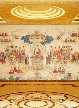 佛家寺庙佛堂菩萨庄严背景墙装饰壁画佛祖说法壁纸