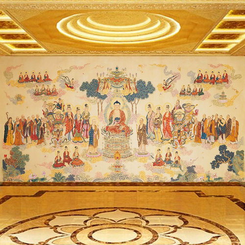 佛家寺庙佛堂菩萨庄严背景墙