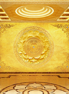 金色莲花吊顶壁纸佛堂天花板酒店背景墙装饰画布藏式唐卡墙纸寺庙